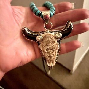 Turquoise and hematite necklace with pendant